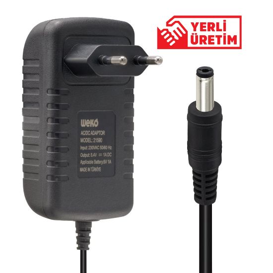 WEKO 8.4 VOLT - 1 AMPER - 8.4 WATT 5.5*2.5 UÇLU LİTYUM PİL LEDLİ YERLİ ÜRETİM ŞARJ ADAPTÖRÜ (OUT:6V-1A) resmi