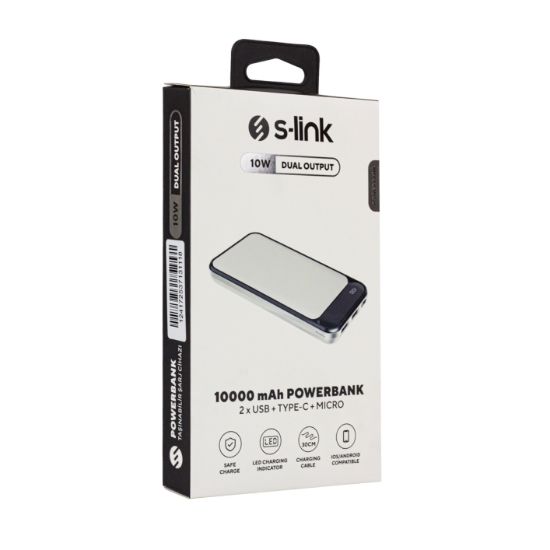 S-LINK IP-G2710 10000 MAH POWERBANK 2 USB PORT BEYAZ LCD GÖSTERGELİ POWERBANK resmi