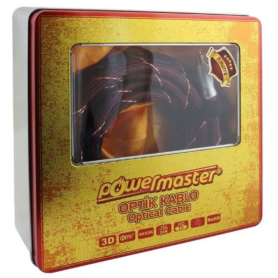 POWERMASTER 5 METRE METAL KUTULU 1. KALİTE GOLD UÇLU OPTİK KABLO resmi