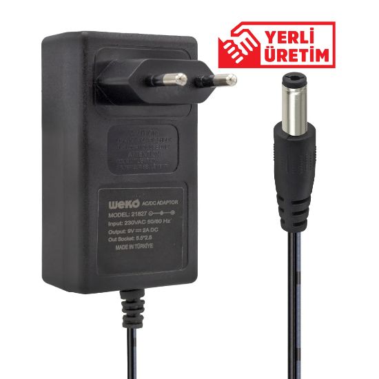 WEKO 9 VOLT - 2 AMPER 5.5*2.5 UÇLU YERLİ ÜRETİM PLASTİK KASA PRİZ TİPİ ADAPTÖR resmi