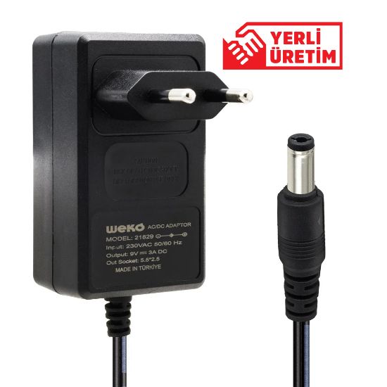 WEKO 9 VOLT - 3 AMPER 5.5*2.5 UÇLU YERLİ ÜRETİM PLASTİK KASA PRİZ TİPİ ADAPTÖR resmi