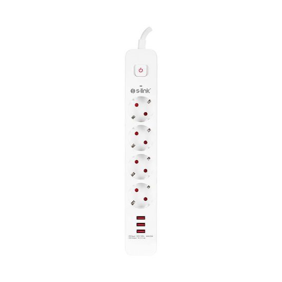 S-LINK SPG403U 4LÜ 1.5 METRE KABLOLU 750 JOULE 3X5 VOLT - 2.4 AMPER USBLİ ANAHTARLI AKIM KORUMALI PRİZ resmi