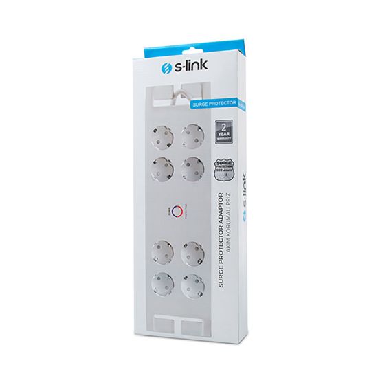 S-LINK SPG3080 8Lİ 2 METRE KABLOLU 900 JOULE 3G1.5MM2 BEYAZ AKIM KORUMALI PRİZ resmi