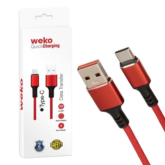 WEKO WK-22024 USB TO TYPE-C ÖRGÜLÜ KIRMIZI 1 MT ŞARJ KABLOSU (NO:14) resmi