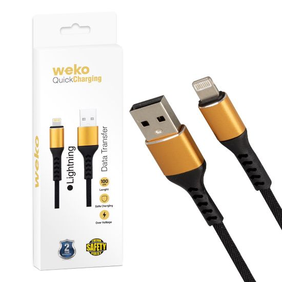 WEKO WK-22025 USB TO LIGHTNING ÖRGÜLÜ SİYAH 1 MT ŞARJ KABLOSU (NO:14) resmi