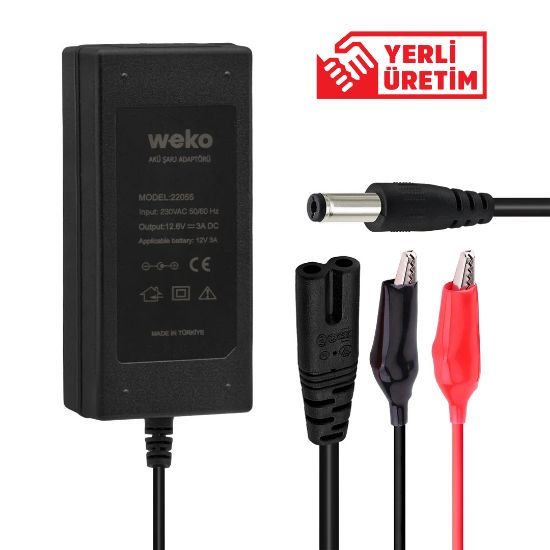 WEKO 12.6 VOLT - 3 AMPER 5.5*2.5 + KROKODİL UÇLU LEDLİ YERLİ ÜRETİM MASAÜSTÜ ŞARJ ADAPTÖRÜ (OUT:12V3A) resmi