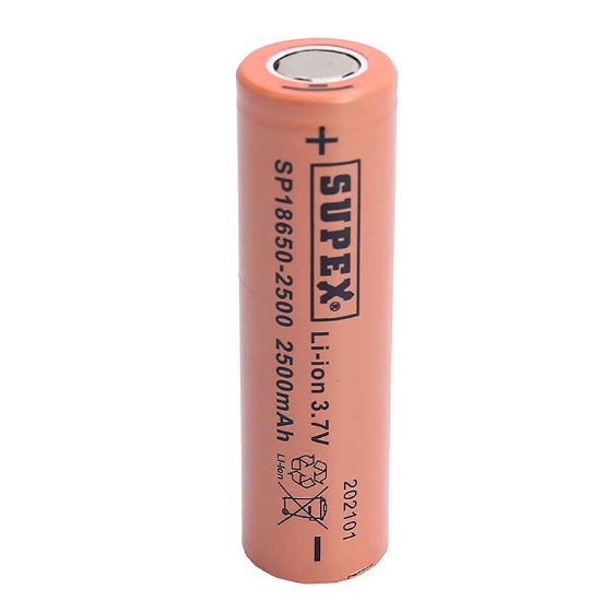 SUPEX 18650-2500 3.7 VOLT 2500 MAH DÜZ KAFA LI-ION PİL resmi