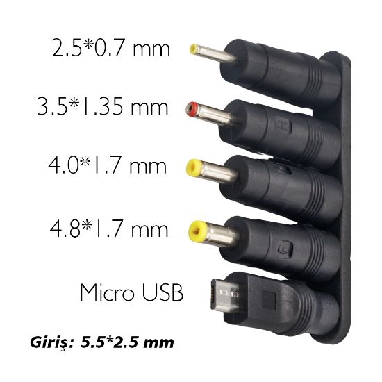 WEKO YERLİ ÜRETİM ÇOKLU YEDEK ADAPTÖR UÇ ÇEVİRİCİ (2.5x0.7MM- 4.8x1.7MM- 3.0X1.1MM-4.0X1.7MM- MICRO USB) resmi