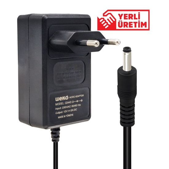 WEKO 12 VOLT - 2 AMPER 2.5*0.7 UÇLU YERLİ ÜRETİM PLASTİK KASA PRİZ TİPİ ADAPTÖR resmi