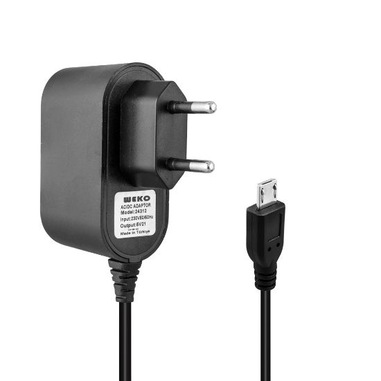 WEKO 5 VOLT - 1 AMPER MICRO USB UÇLU YERLİ ÜRETİM PRİZ TİPİ ADAPTÖR resmi