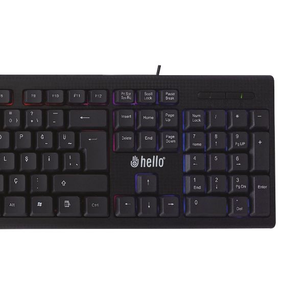 HELLO HL-2573 IŞIKLI KABLOLU OYUNCU KLAVYE + MOUSE COMBO SET resmi