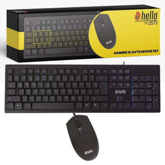 HELLO HL-2573 IŞIKLI KABLOLU OYUNCU KLAVYE + MOUSE COMBO SET resmi