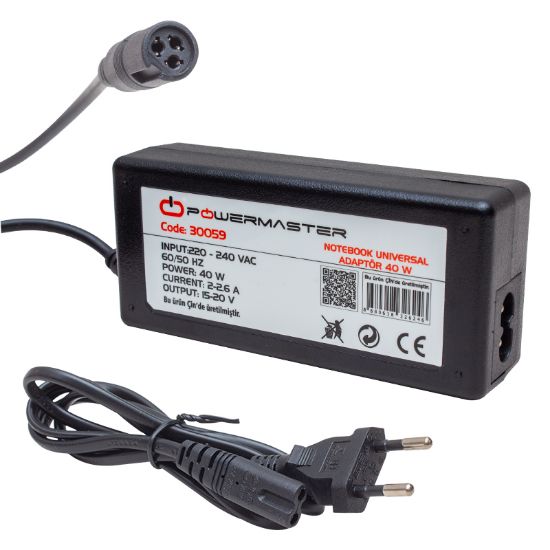 POWERMASTER PM-30059 15 VOLT - 20 VOLT ARASI 40 WATT UNIVERSAL NOTEBOOK ADAPTÖR resmi