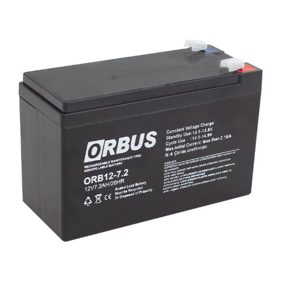 ORBUS ORB12-7.2 12 VOLT - 7.2 AMPER UPSLER İÇİN AKÜ (150 X 65 X 90 MM) resmi