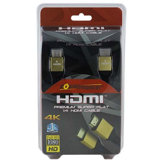 POWERMASTER PM-31349 1.4V 3D 4K UYUMLU 1.5 METRE GOLD YASSI ÖRGÜLÜ HDMI KABLO resmi