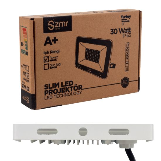 ZMR 30 WATT - 220 VOLT 6500K IP65 150* IŞIK AÇISI BEYAZ SLİM KASA LED PROJEKTÖR resmi