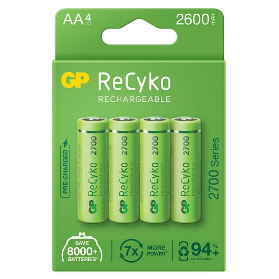 GP RECYKO AA 2600 MAH ŞARJLI 4LÜ PİL GP270AAHCE-2EB4 (GPRHC272E001) resmi