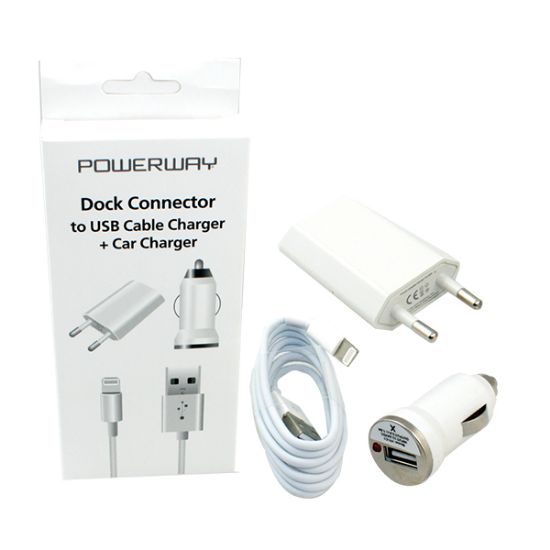 POWERWAY IPHONE 5 3LÜ SET (220V BAŞLIK+ÇAKMAKLIK+KABLO) resmi