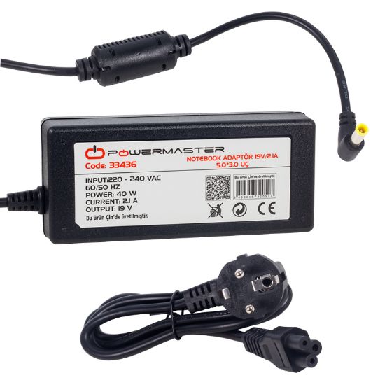POWERMASTER PM-33436 19 VOLT - 2.1 AMPER 5.0*3.0 UÇLU SAMSUNG NOTEBOOK ADAPTÖR resmi