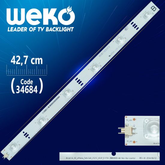 ARCELİK_42_ATHENA_5X6+5X6_2121C_6S1P_R P74 ZBB60600-AA NON HORİZONTAL REV.V0 42,7 CM 6 LEDLİ (WK-20) resmi