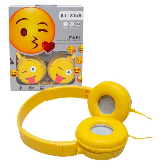 POWERMASTER KT-3156 3.5MM JACKLI KABLOLU KULAK ÜSTÜ EMOJİ KULAKLIK resmi