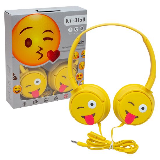 POWERMASTER KT-3156 3.5MM JACKLI KABLOLU KULAK ÜSTÜ EMOJİ KULAKLIK resmi