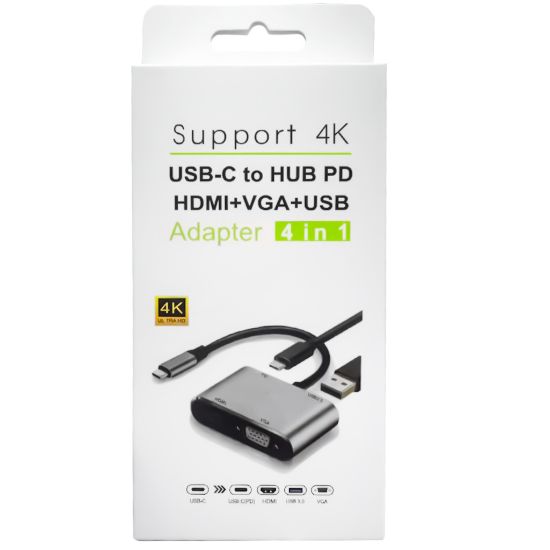 POWERMASTER PM-4026 USB TYPE-C TO HDMI-VGA-USB-TYPE C 4IN1 ADAPTÖR resmi