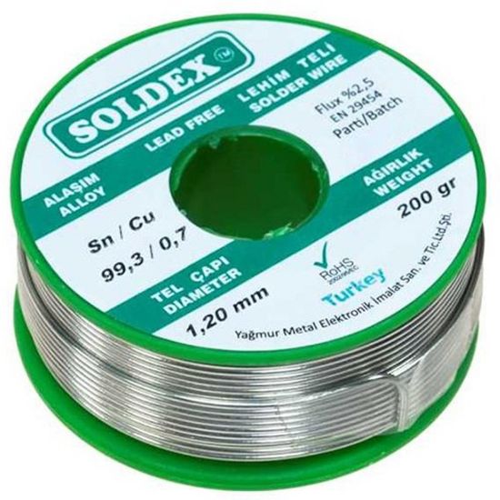 SOLDEX KURŞUNSUZ 1.2MM 200 GRAM LEHİM TELİ SN99.3/CU 0.7 resmi