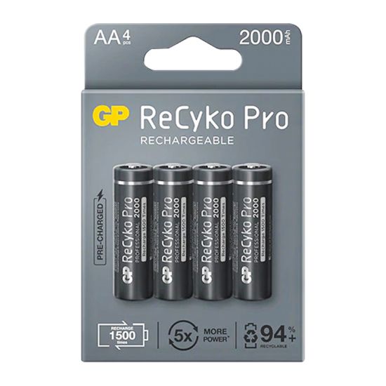 GP RECYKO PRO AA 2000 MAH 4LÜ ŞARJLI PİL GP210AAHCB-2EB4 (GPRHC212B309) resmi