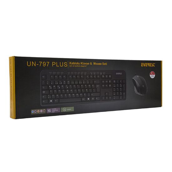 EVEREST UN-797 PLUS USB KABLOLU MULTİMEDYA Q KLAVYE+OPTIK MOUSE COMBO SET resmi