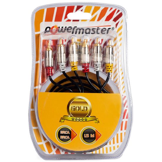 POWERMASTER 3 RCA + 3 RCA 1.8 METRE GOLD UÇLU AMBALAJLI 1.KALİTE KABLO resmi