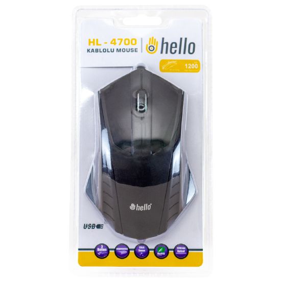 HELLO HL-4700 USB 1200 DPI KABLOLU OYUNCU MOUSE resmi