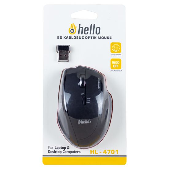 HELLO HL-4701 2.4GHZ 1600 DPI ŞARJLI 5D KABLOSUZ OPTİK MOUSE resmi