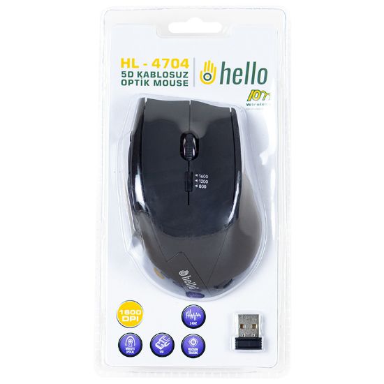 HELLO HL-4704 2.4GHZ 1600 DPI 5D KABLOSUZ OPTİK GAMING MOUSE resmi
