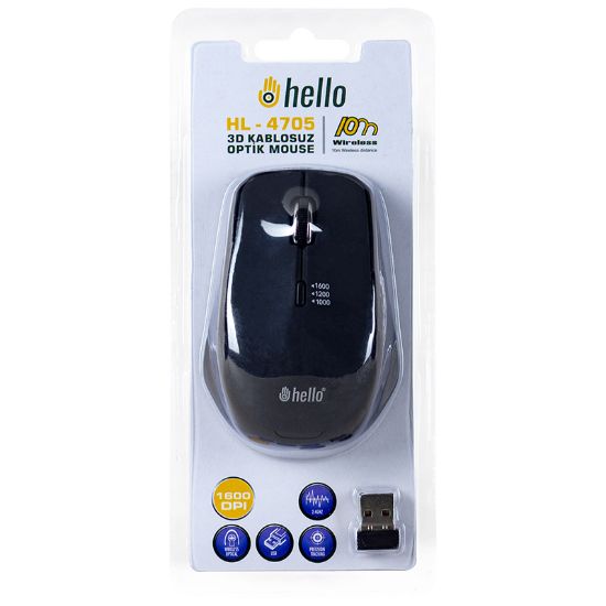 HELLO HL-4705 2.4GHZ 1600 DPI KABLOSUZ OPTİK MOUSE resmi