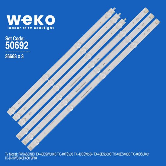 WKSET-5692 36663X3 IC-D-HWBJ40D660 9P84 3 ADET LED BAR (BÖLÜNMÜŞ ÜRÜN) 6 PARÇA resmi