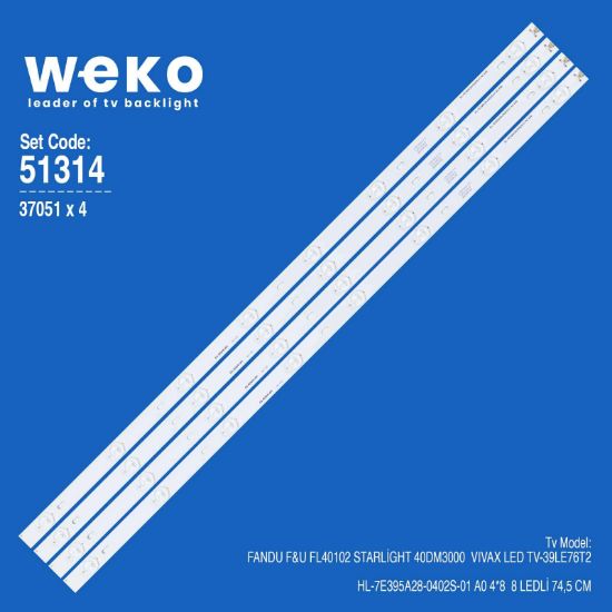 WKSET-6314 37051X4 HL-7E395A28-0402S-01 A0 4*8 4 ADET LED BAR resmi