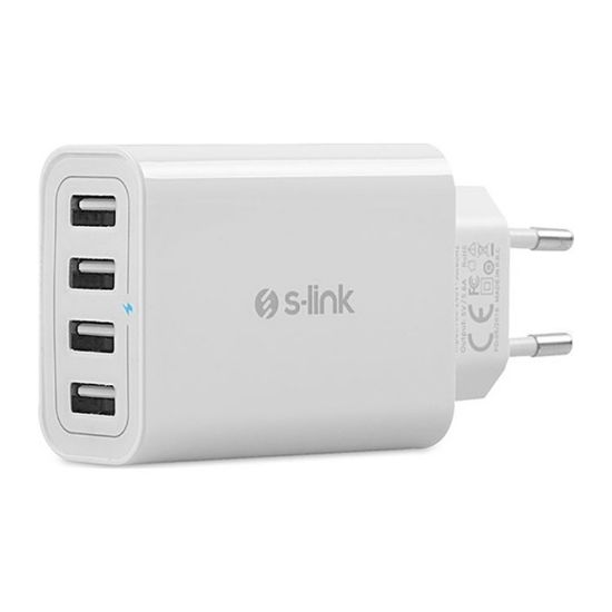 S-LINK SWAPP SW-C8 BEYAZ 5 VOLT - 5.6 AMPER  4*USB SMART PORT 2.4A EV ŞARJ ADAPTÖR resmi