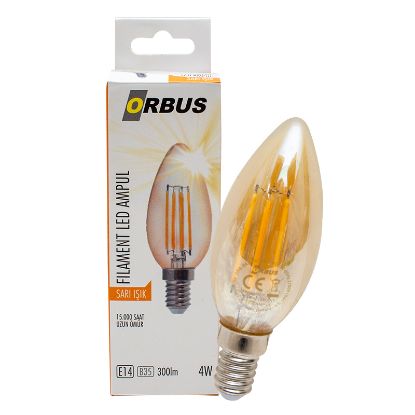 ORBUS ORB-BA3 FILAMENT BULB B35 E14 4 WATT E14 300 LÜMEN AMBER SARI LED AMPÜL resmi