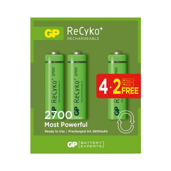 GP RECYKO 2600 MAH AA KALEM 6LI ŞARJLI PİL 4+2 PAKET FİYATI resmi