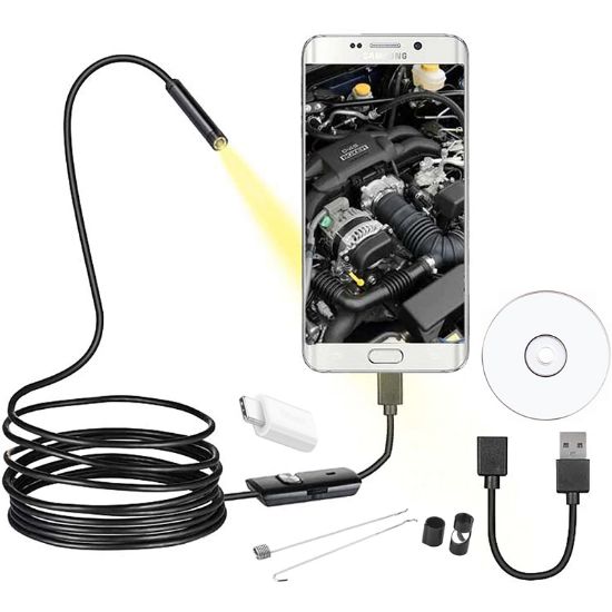 POWERMASTER 3IN1 MICRO USB+TYPE-C+USB A) ANDROID UYUMLU 8 MM IŞIKLI 5 METRE ENDOSKOP YILAN KAMERA resmi