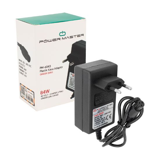 POWERMASTER PM-6043 42 VOLT - 2 AMPER - 84 WATT 3 PİNLİ PRİZ TİPİ GİNGER ŞARJ CİHAZ ADAPTÖRÜ resmi