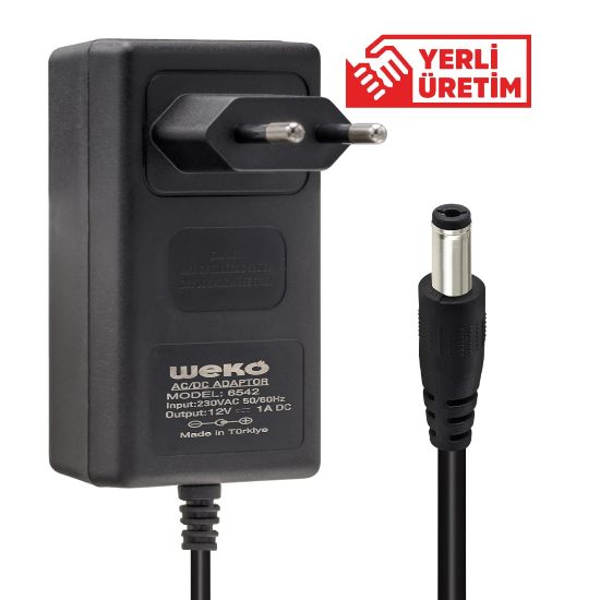 WEKO 12 VOLT - 1 AMPER 5.5*2.5 UÇLU YERLİ ÜRETİM PLASTİK KASA PRİZ TİPİ  ADAPTÖR resmi