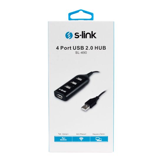 S-LINK SL-490 4 PORT USB 2.0 SİYAH USB HUB resmi