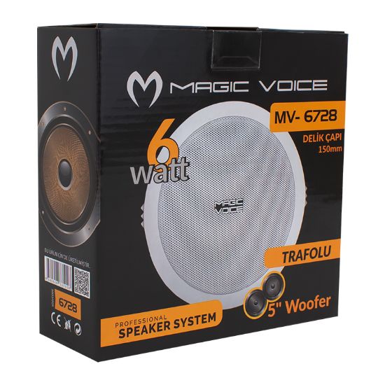 MAGICVOICE MV-6728 13 CM 6 WATT 8 OHM 5 BEYAZ TRAFOLU ALÇIPAN HOPARLÖR resmi