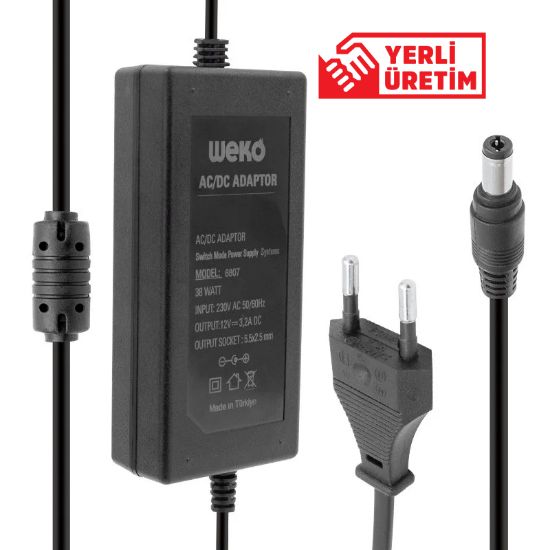 WEKO 12 VOLT - 3.2 AMPER - 38 WATT 5.5*2.5 UÇLU YERLİ ÜRETİM PLASTİK KASA MASAÜSTÜ ADAPTÖR resmi