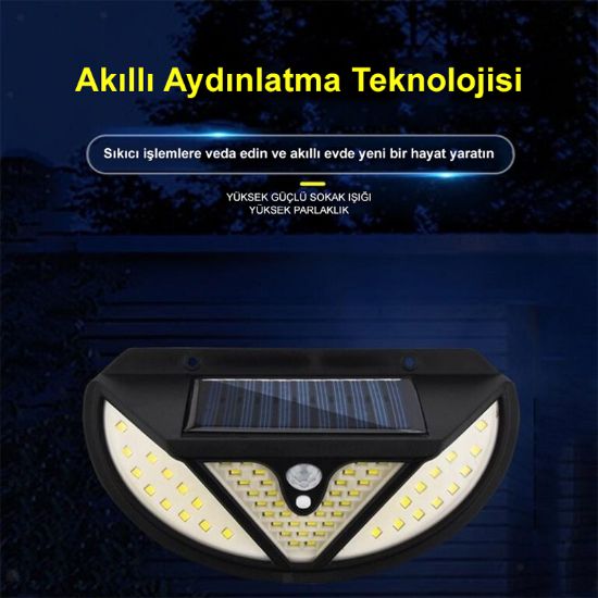 POWERMASTER MX-118 118 SMD LEDLİ HAREKET SENSÖRLÜ ÜÇ MODLU SOLAR DUVAR LAMBASI resmi