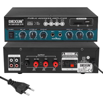 DEXUN D-70 50 WATT 100V-70V 4-16 OHM USB-SD-AUX-BLUETOOTH DESTEKLİ HAT TRAFOLU ANFİ resmi