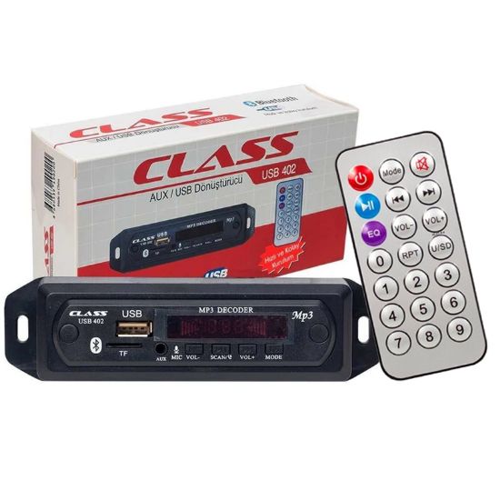 CLASS USB-402 BLUETOOTH/AUX USB/SD/MMC MIKROFONLU KUMANDALI OTO TEYP ÇEVİRİCİ DİJİTAL PLAYER resmi