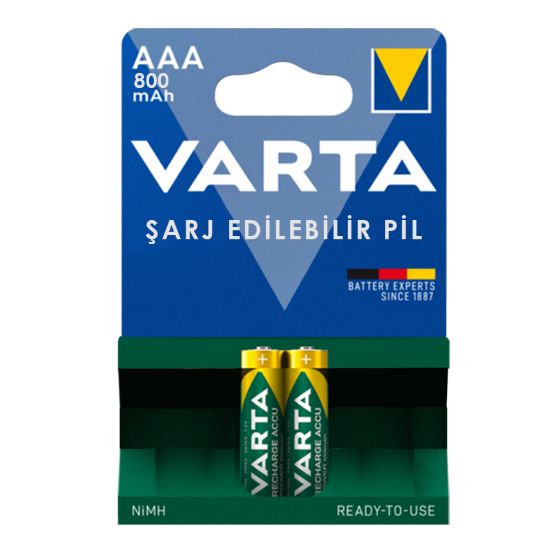 VARTA NI-MH 1.2 VOLT - 800 MAH HR03 AAA ŞARJLI 2Lİ İNCE KALEM PİL resmi